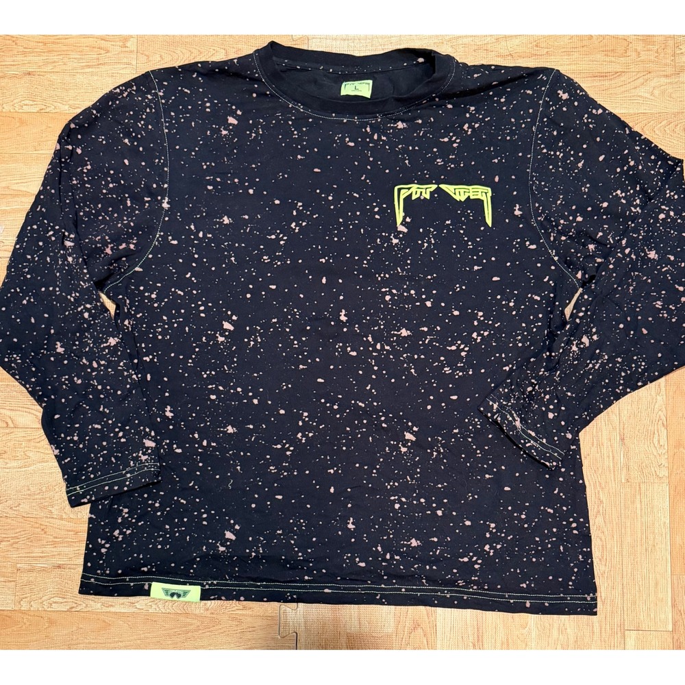 Pit Viper Mens Long Sleeve T-Shirt Black Pink Splatter Bleach Wash Logo Large